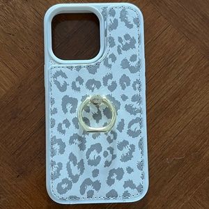 iPhone 13 Pro White Leopard Case with Card Holder, RFID Blocking & Ring Stand